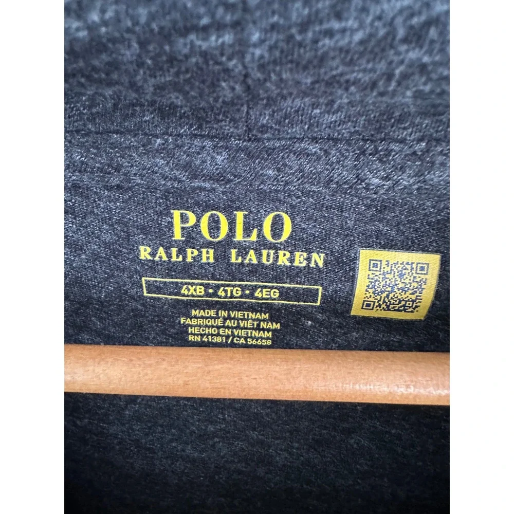 Polo Ralph Lauren Mens 4XB Charcoal Gray Heather Long Sleeve Hooded T-Shirt Pony